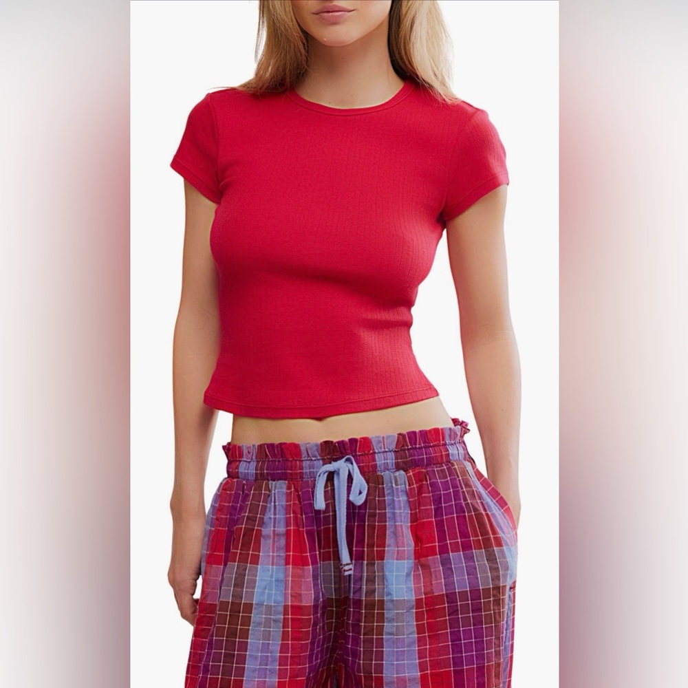 Free People Red Short Sleeve Tee